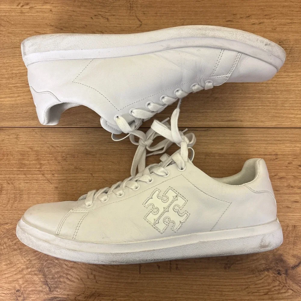 TORY BURCH Howell Court Sneaker All White Women Size 9.5 Leather Low Top Casual